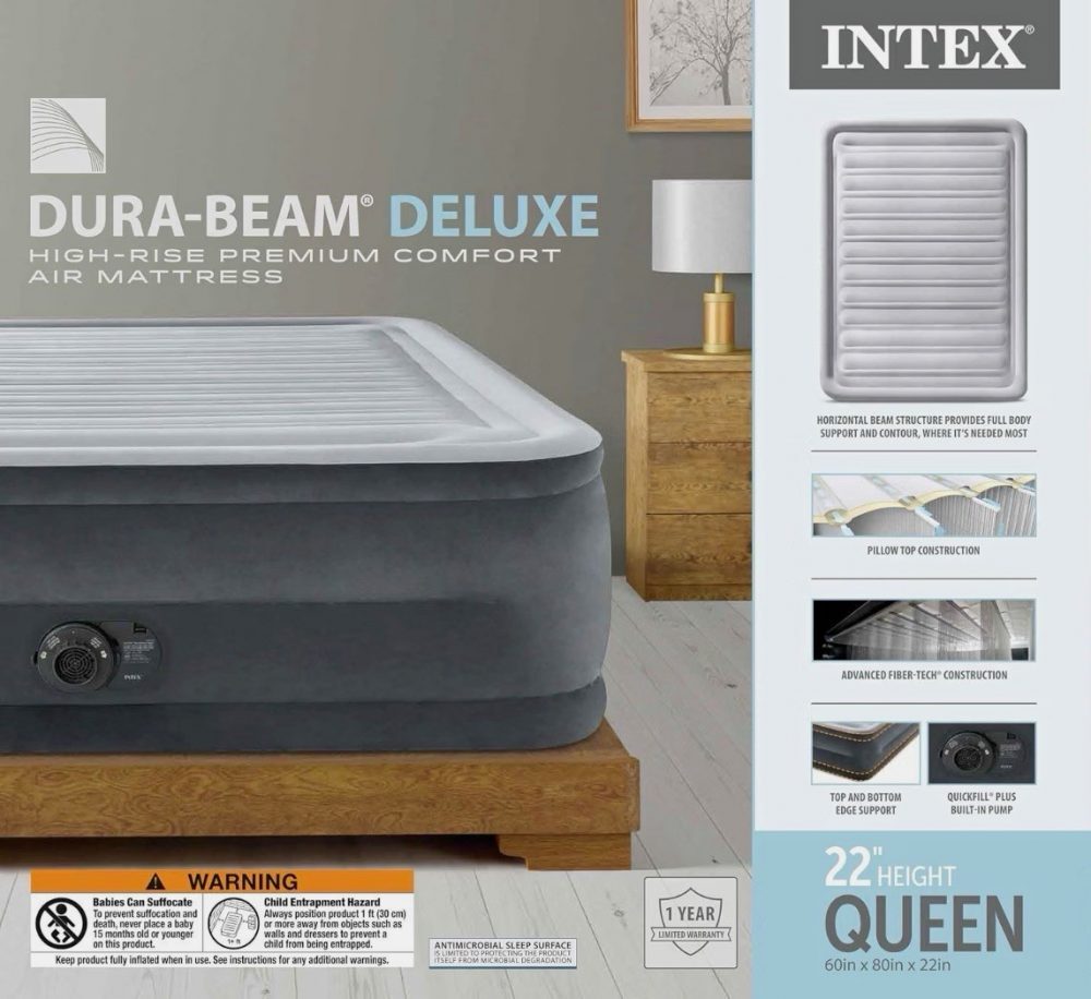 Deluxe Queen 22in High-Rise Air Mattress Built-In Pump Gray